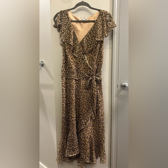 Liz & Co Maxi Dress Women’s 14 Animal Print Cheetah Leopard Ruffle Bow Flowy - Picture 1 of 11